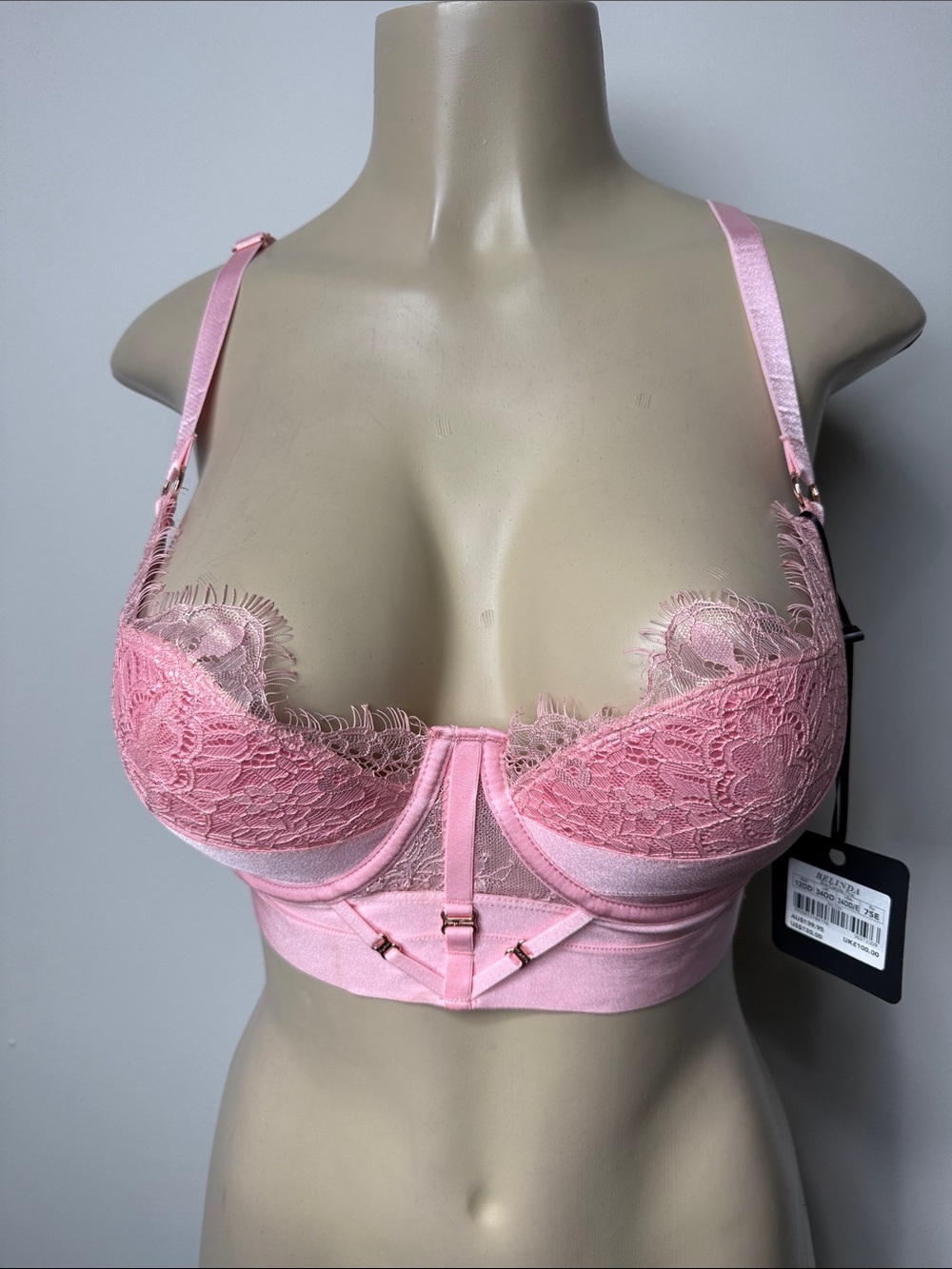 Honey Birdette Pink Lace Underwire Longline Bra with Satin Straps